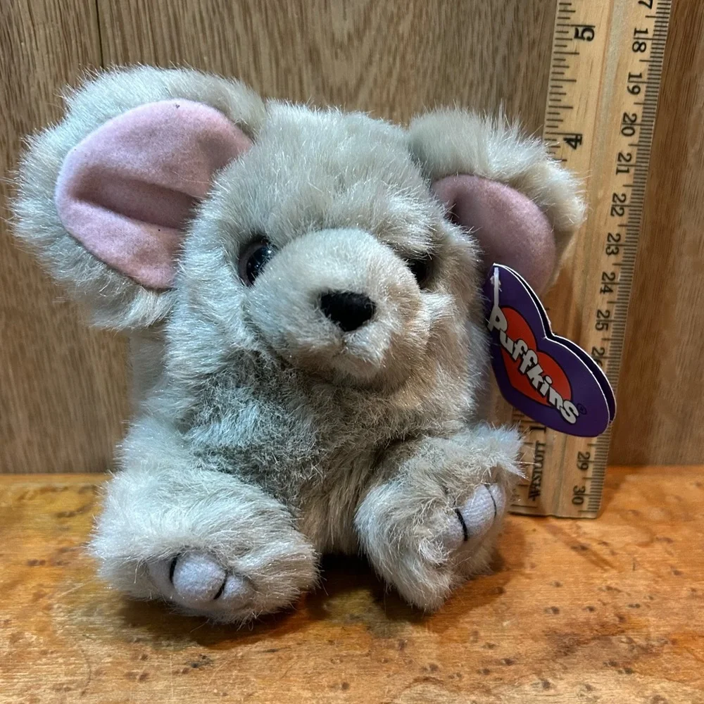 Swibco #6618 PUFFKINS Plush Murphy Gray Mouse Pink Ears DOB 5-1-97 Bean Bag Tags